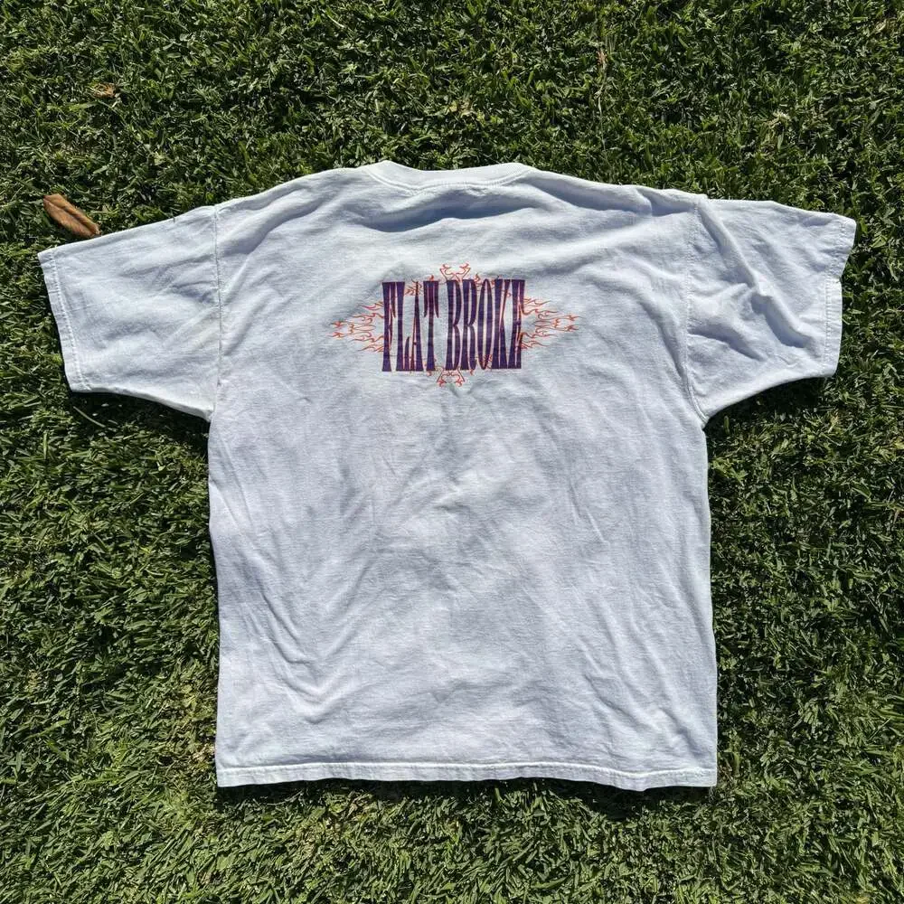 Vintage Flat Broke Graphic T-Shirt XXL White